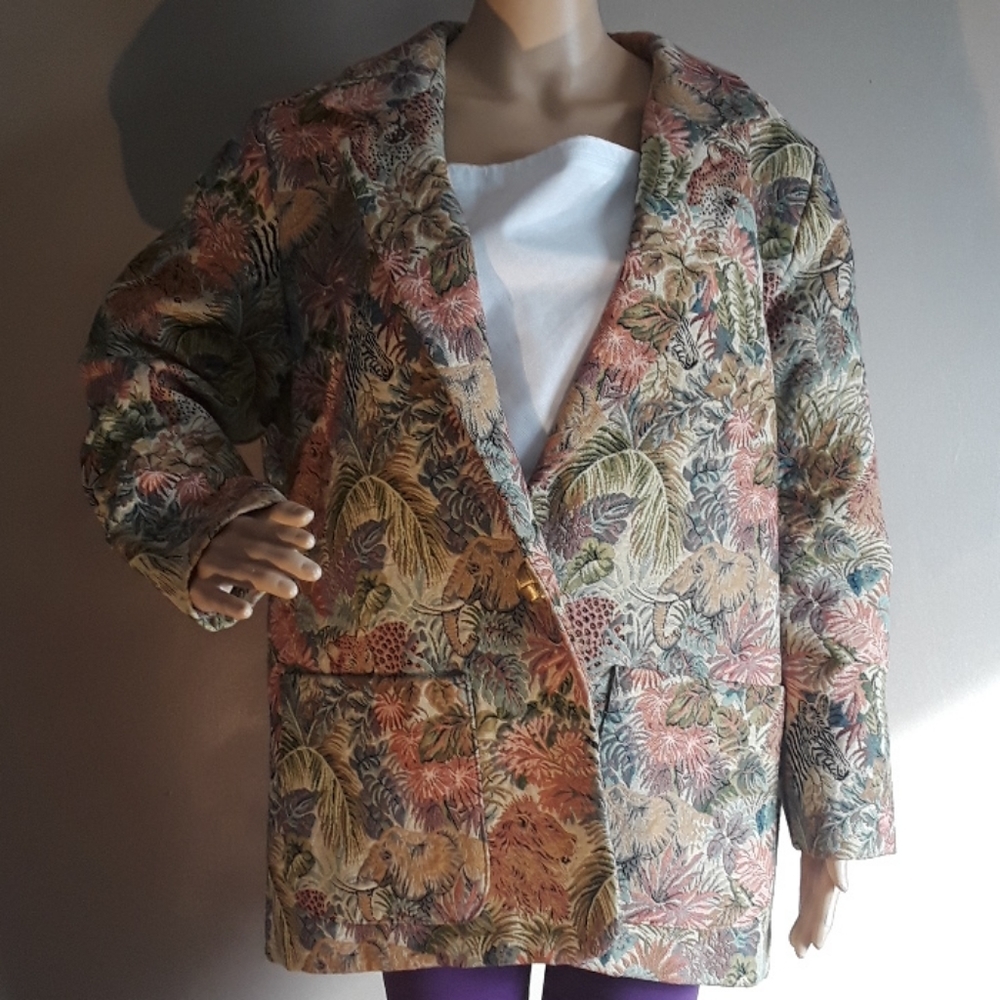 Vtg.1980s Safari jungle print jacket, sz L
